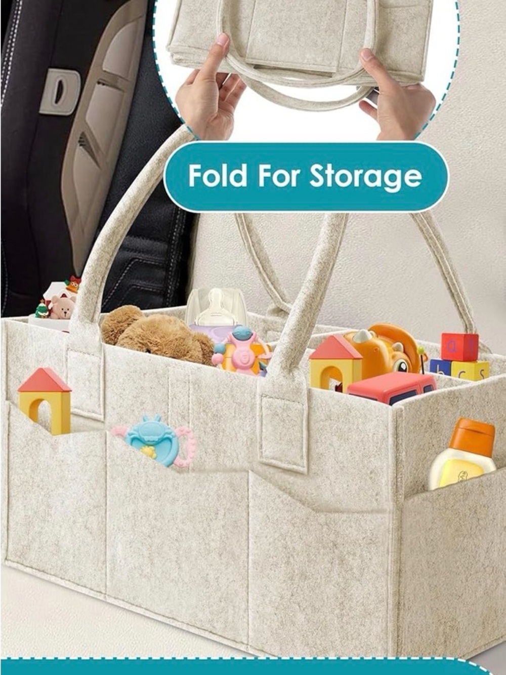 Felt Tote Organizer Bag in Light Beige - Picture 3 of 8